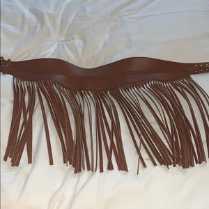 BCBGMAXAZRIA Fringe Contour Waist Belt Cognac